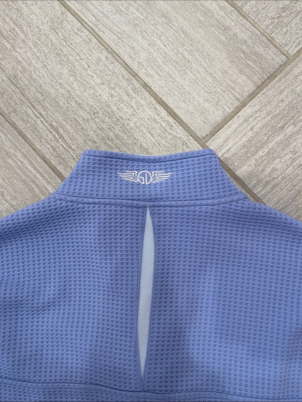 Women’s Straight Down  Half-Zip Waffle Knit Pullover Sweater - Lavender Blue - Picture 5 of 6